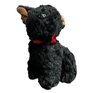 Ty Classic Black Scruffy Dog Plush Stuffed Animal Brown Ears Red Bow 1995 9 Inch